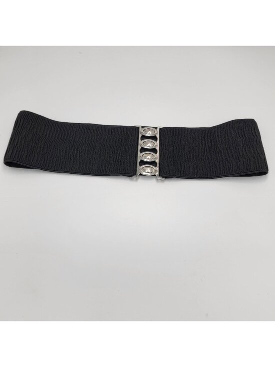N/A Accessories - VTG Black Wide Stretch Belt With Silver-Tone Oval Buckle Closure 3.5 Inches Wide